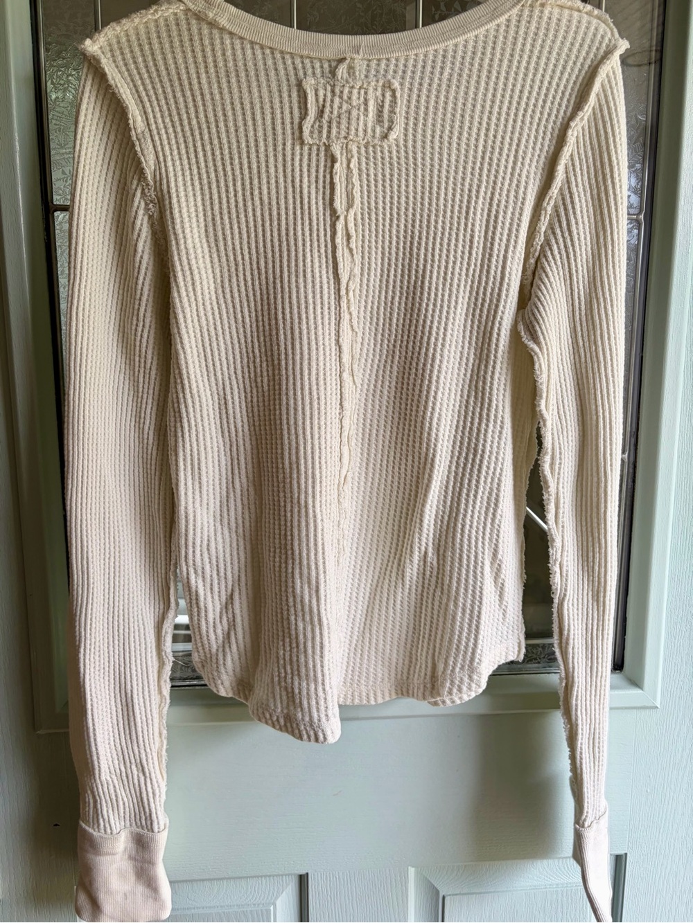 We The Free Cream Waffle-Knit Crew Sweater with Red Heart Graphic - Picture 4 of 7